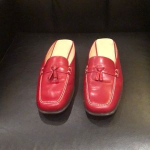 Ann Taylor red leather slides.